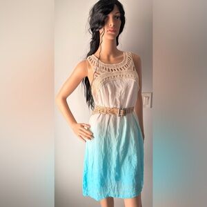Sand & Spirit Boho Cotton Ombré Sleeveless Crochet Dress Longer on the back.